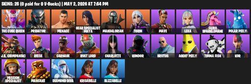 [PC/XBOX] | 25 skins | 650 V-bucks | Take The L | The Cube Queen | Predator | Menace | Gear Specialist Maya | Mandalorian | Torin | Mave | Lexa | Full Access