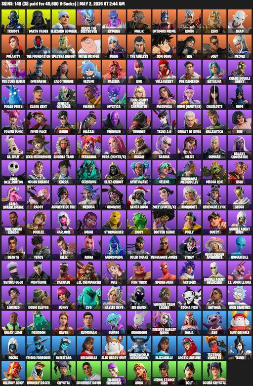 [PC/PSN/XBOX] | 149 skins | Trilogy | Darth Vader | Blizzard Bomber | Renzo the Destroyer | Kymera | Malik | Optimus Prime | Ronin | Zeus | Snap | Full Access