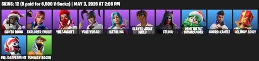 [PC/PSN/XBOX] | 12 skins | Santa Dogg | Explorer Emilie | Yulejacket | Yuki Yubari | Katalina | Slayer Juice WRLD | Felina | Winterfest Bushranger | Full Access