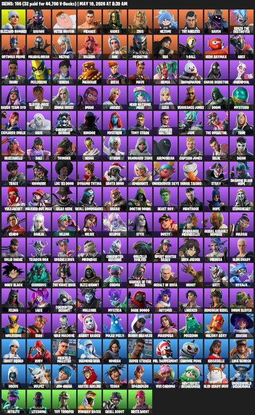 [PC/XBOX] | 156 skins | Blizzard Bomber | Ravage | Peter Griffin | Menace | Hades | Zeus | Nezumi | The Ageless | Raven | Renzo the Destroyer | Full Access