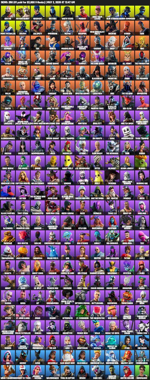 [PC/PSN/XBOX] | 250 skins | Leviathan Axe | OG STW | Kratos | Psycho Bandit | Warpaint | Sultura | Darth Vader | Prodigy | Rose Team Leader | Full Access