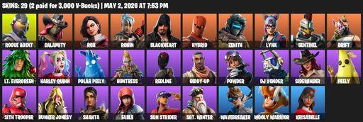 [PC/PSN/XBOX] | 29 skins | Rogue Agent | Calamity | Rox | Ronin | Blackheart | Hybrid | Zenith | Lynx | Sentinel | Drift | Lt. Evergreen | Full Access