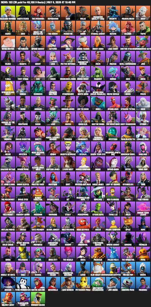 [PC/XBOX] | 193 skins | Lara Croft | Blizzard Bomber | Darth Vader | The Imagined | Supersonic | Fade | Malik | Paradigm (Reality-659) | Deadeye | Full Access