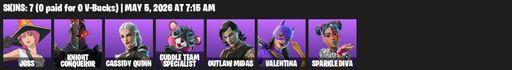 [PC/PSN/XBOX] | 7 skins | Joss | Knight Conqueror | Cassidy Quinn | Cuddle Team Specialist | Outlaw Midas | Valentina | Sparkle Diva | Hot Pokers | Full Access