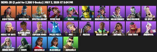 [PC/PSN] | 25 skins | 1000 V-bucks | Kado Thorne | Omegarok | Spectra Knight | Piper Pace | Selene | Peelverine | Renegade Lynx | Nolan Chance | Full Access