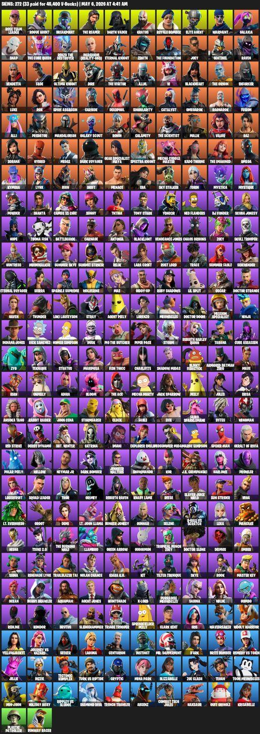 [PC/PSN/XBOX] | 272 skins | Leviathan Axe | Take The L | OG STW | The Reaper | Elite Agent | Omega | Lara Croft | Rose Team Leader | Rogue Agent | Full Access
