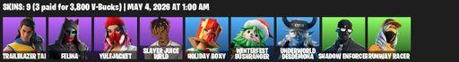 [PC/XBOX] | 9 skins | Trailblazer Tai | Felina | Yulejacket | Slayer Juice WRLD | Holiday Boxy | Winterfest Bushranger | Underworld Desdemona | Full Access