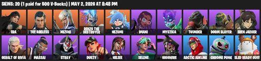 [PC/XBOX] | 20 skins | Era | The Ageless | Mizuki | Renzo the Destroyer | Nezumi | Imani | Mystica | Thunder | Doom Slayer | Eren Jaeger | Full Access