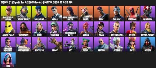 [PC/PSN/XBOX] | 31 skins | 900 V-bucks | OG STW | Rose Team Leader | Rogue Agent | Warpaint | Midas | Gear Specialist Maya | Drift | Fade | Carbide | Full Access