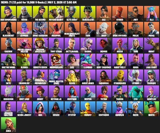 [PC/PSN] | 71 skins | Leviathan Axe | Take The L | The Reaper | Elite Agent | Lara Croft | Sub Commander | Havoc | Psycho Bandit | Trailblazer | Raz | Full Access