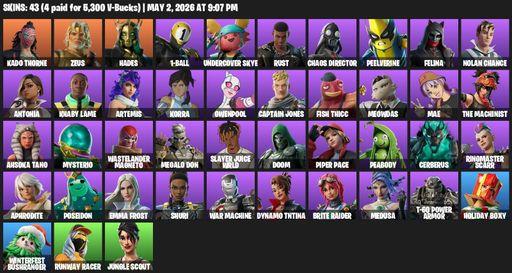 [PC/PSN] | 43 skins | Kado Thorne | Zeus | Hades | 1-Ball | Undercover Skye | Rust | Chaos Director | Peelverine | Felina | Nolan Chance | Antonia | Full Access