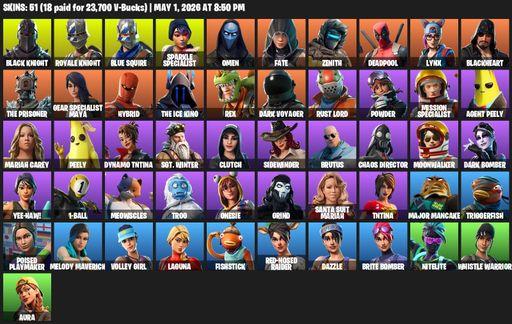 [PC] | 51 skins | Take The L | Floss | Black Knight | Sparkle Specialist | Royale Knight | Blue Squire | Omen | Fate | Zenith | Deadpool | Lynx | Full Access