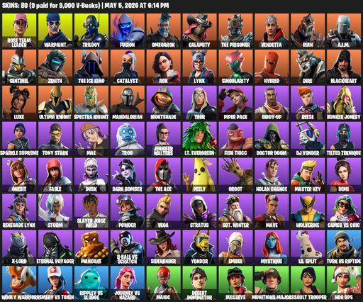 [PC/PSN] | 80 skins | 1200 V-bucks | OG STW | Reaper Axe | Rose Team Leader | Warpaint | Trilogy | Fusion | Omegarok | Calamity | The Prisoner | Full Access