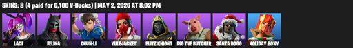 [PC/XBOX] | 8 skins | Lace | Felina | Chun-Li | Yulejacket | Blitz Knight | Pig the Butcher | Santa Dogg | Holiday Boxy | The Destroyer's Destroyer | Full Access