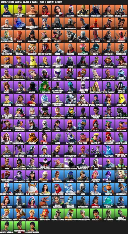 [PC] | 173 skins | Leviathan Axe | Merry Mint Axe | OG STW | Warpaint | Rose Team Leader | Menace | Joltara | Rox | Catalyst | Ultima Knight | Full Access