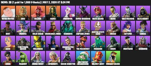 [PC/PSN/XBOX] | 38 skins | Peter Griffin | Zeus | Valeria | Hades | Gwenpool | Super Shredder | Brite Raider | Nisha | War Machine | Blitz Knight | Full Access