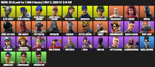 [PC/PSN/XBOX] | 33 skins | 4950 V-bucks | Take The L | OG STW | The Reaper | Elite Agent | Omega | Blue Striker | Blue Team Leader | Rose Team Leader | Full Access