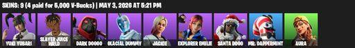 [PC/PSN] | 9 skins | Yuki Yubari | Slayer Juice WRLD | Dark Doggo | Glacial Dummy | Jackie | Explorer Emilie | Santa Dogg | Mr. Dappermint | Aura | Full Access