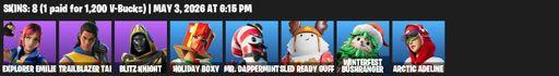 [PC/PSN/XBOX] | 8 skins | Explorer Emilie | Trailblazer Tai | Blitz Knight | Holiday Boxy | Mr. Dappermint | Sled Ready Guff | Winterfest Bushranger | Full Access