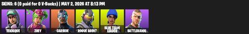 [PC/XBOX] | 6 skins | Teknique | Zoey | Carbide | Rogue Agent | Blue Team Leader | Battlehawk | Lollipopper | Throwback Axe | Default Pickaxe | Full Access