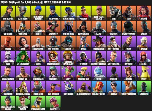 [PC/XBOX] | 64 skins | Take The L | OG STW | The Reaper | Elite Agent | Omega | Reaper Axe | Blue Team Leader | Warpaint | Blue Striker | Prodigy | Full Access