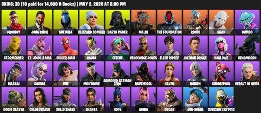 [PC/PSN/XBOX] | 39 skins | Prodigy | John Wick | Sultura | Blizzard Bomber | Darth Vader | Malik | The Foundation | Ronin | Snap | Gumbo | Stormfarer | Full Access