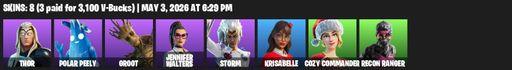 [PC/PSN/XBOX] | 8 skins | Thor | Polar Peely | Groot | Jennifer Walters | Storm | Krisabelle | Cozy Commander | Recon Ranger | Full Access