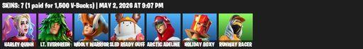 [PC/PSN/XBOX] | 7 skins | Harley Quinn | Lt. Evergreen | Wooly Warrior | Sled Ready Guff | Arctic Adeline | Holiday Boxy | Runway Racer | Full Access