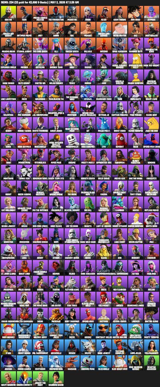 [PC] | 234 skins | Leviathan Axe | Lara Croft | Kratos | Fade | Mecha Cuddle Master | The Foundation | Predator | Torin | Blaze | Kado Thorne | Full Access