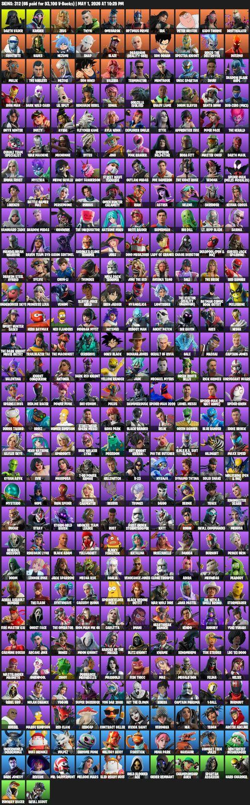 [PC/PSN] | 312 skins | Darth Vader | Xander | Zeus | Twyn | Omegarok | Optimus Prime | Era | Peter Griffin | Kado Thorne | Driftwalker | Frostbite | Full Access