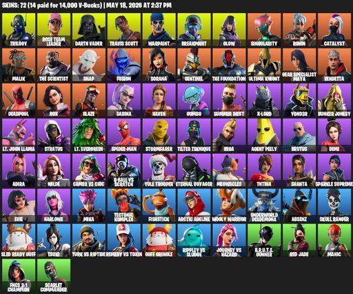 [PC/XBOX] | 72 skins | OG STW | Travis Scott | Trilogy | Rose Team Leader | Darth Vader | Warpaint | Breakpoint | Glow | Singularity | Ronin | Full Access