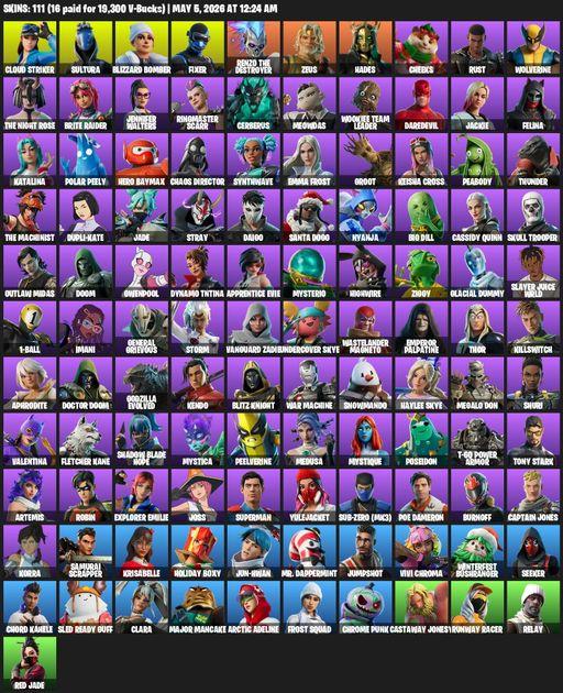 [PC/XBOX] | 111 skins | Cloud Striker | Sultura | Blizzard Bomber | Fixer | Renzo the Destroyer | Zeus | Hades | Cheeks | Rust | Wolverine | Full Access