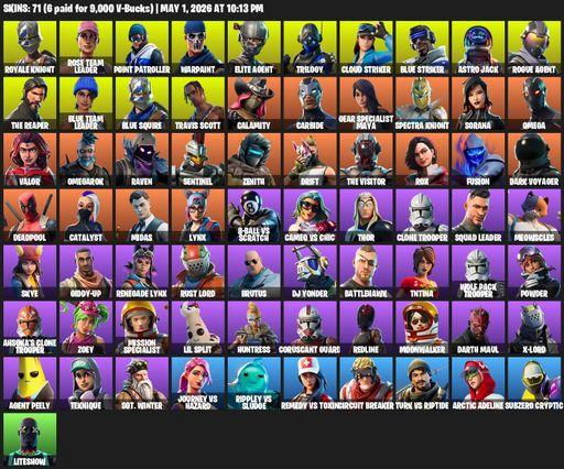 [PC/XBOX] | 71 skins | Take The L | OG STW | Travis Scott | Royale Knight | The Reaper | Elite Agent | Blue Squire | Omega | Rose Team Leader | Full Access