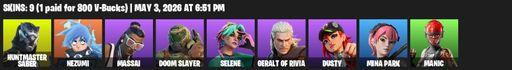 [PC/PSN] | 9 skins | Huntmaster Saber | Nezumi | Massai | Doom Slayer | Selene | Geralt of Rivia | Dusty | Mina Park | Manic | Crucible Blade | Full Access