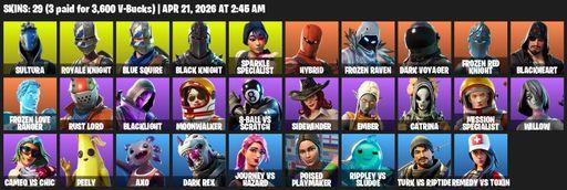 [PC/PSN/XBOX] | 29 skins | Take The L | Floss | Black Knight | Sparkle Specialist | Royale Knight | Blue Squire | Sultura | Hybrid | Frozen Raven | Full Access
