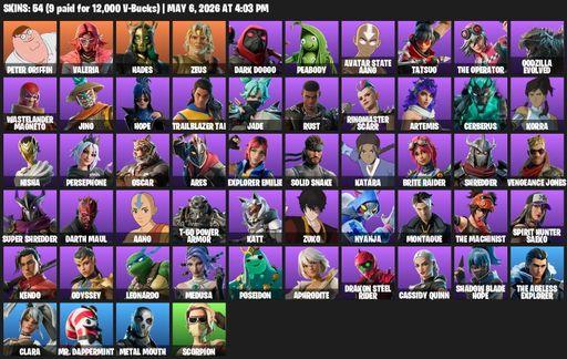 [PC/XBOX] | 54 skins | Peter Griffin | Valeria | Hades | Zeus | Dark Doggo | Peabody | Avatar State Aang | Tatsuo | The Operator | Godzilla Evolved | Full Access