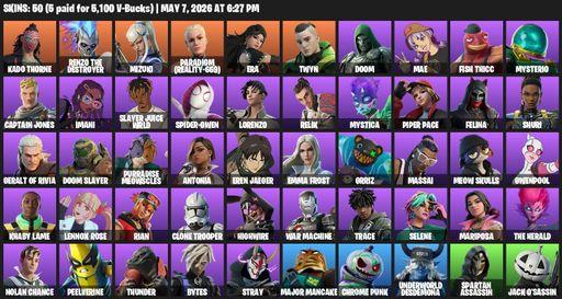 [PC/PSN/XBOX] | 50 skins | Kado Thorne | Renzo the Destroyer | Mizuki | Paradigm (Reality-659) | Era | Twyn | Doom | Mae | Fish Thicc | Mysterio | Full Access