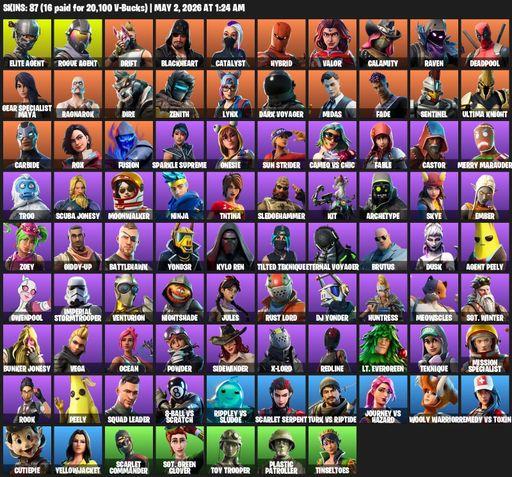[PC/PSN/XBOX] | 87 skins | Take The L | Elite Agent | Rogue Agent | Drift | Blackheart | Catalyst | Hybrid | Valor | Calamity | Raven | Deadpool | Full Access
