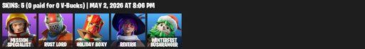 [PC/PSN/XBOX] | 5 skins | Take The L | Mission Specialist | Rust Lord | Holiday Boxy | Reverie | Winterfest Bushranger | Secret Scimitars | Sawtooth | Full Access