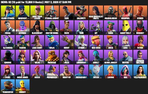 [PC/XBOX] | 52 skins | OG STW | Lara Croft | Cloud Striker | Warpaint | Rose Team Leader | Eternal Knight | Fade | Calamity | Gear Specialist Maya | Full Access