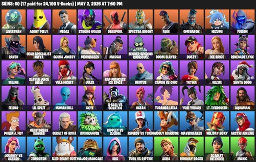 [PC/PSN/XBOX] | 60 skins | Leviathan | Agent Peely | Midas | Strong Guard | Deadpool | Spectra Knight | Fade | Omegarok | Nezumi | Fusion | Raven | Full Access