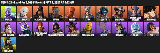 [PC/XBOX] | 21 skins | Galaxy | Snap | Blackheart | Malik | Hybrid | Lynx | Zenith | Calamity | Fallen Love Ranger | Son Goku | Sgt. Winter | Full Access