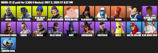 [PC/XBOX] | 21 skins | 700 V-bucks | Havoc | Blue Striker | Blue Team Leader | Sub Commander | Peter Griffin | Blackheart | Frostbite | Hybrid | Full Access