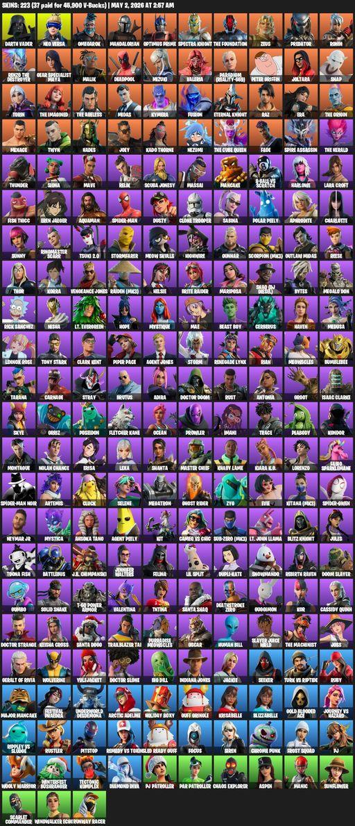 [PC/PSN/XBOX] | 223 skins | Lara Croft | Darth Vader | Neo Versa | Omegarok | Mandalorian | Optimus Prime | Spectra Knight | The Foundation | Zeus | Full Access
