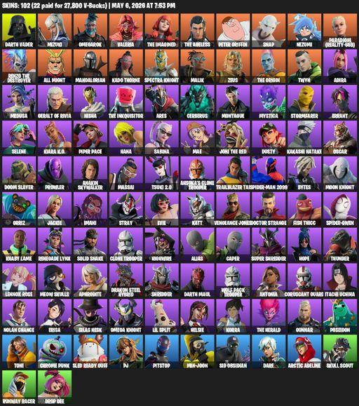 [PC/PSN] | 102 skins | Darth Vader | Mizuki | Omegarok | Valeria | The Imagined | The Ageless | Peter Griffin | Snap | Nezumi | Paradigm (Reality-659) | Full Access