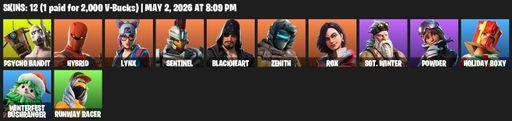 [PC/PSN/XBOX] | 12 skins | Psycho Bandit | Hybrid | Lynx | Sentinel | Blackheart | Zenith | Rox | Sgt. Winter | Powder | Holiday Boxy | Full Access