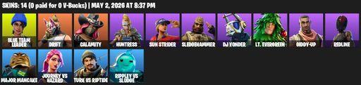 [PC/XBOX] | 14 skins | Blue Team Leader | Drift | Calamity | Huntress | Sun Strider | Sledgehammer | DJ Yonder | Lt. Evergreen | Giddy-up | Redline | Full Access