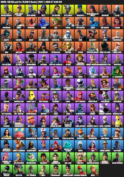 [PC/PSN/XBOX] | 138 skins | 800 V-bucks | Take The L | Floss | OG STW | Royale Knight | The Reaper | Elite Agent | Blue Squire | Rose Team Leader | Full Access