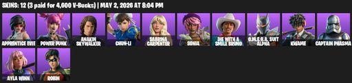 [PC/PSN/XBOX] | 12 skins | Apprentice Evie | Power Punk | Anakin Skywalker | Chun-Li | Sabrina Carpenter | Sonia | Die With A Smile Bruno | Full Access