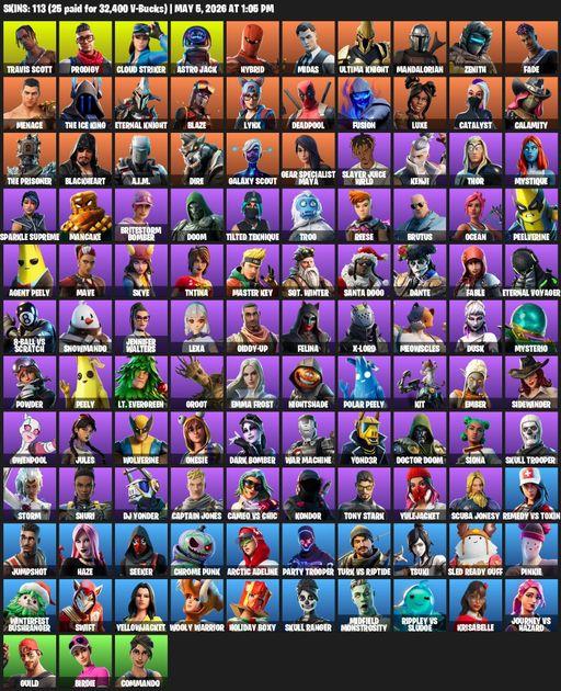 [PC/PSN/XBOX] | 113 skins | Travis Scott | Prodigy | Cloud Striker | Astro Jack | Hybrid | Midas | Ultima Knight | Mandalorian | Zenith | Fade | Full Access
